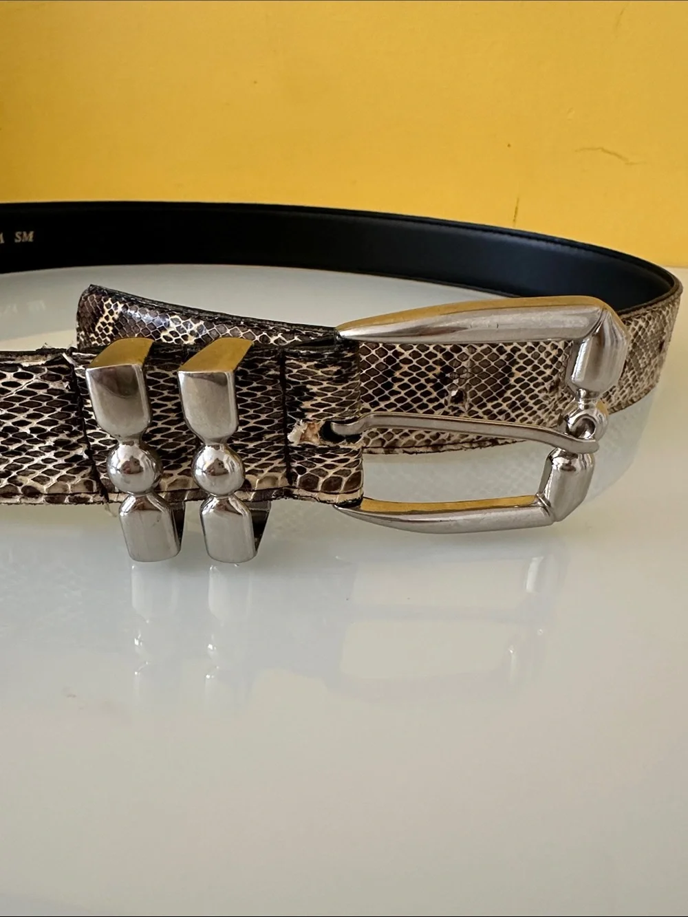 Genuine Snakeskin Leather Belt with Silver Hardware Size S/M